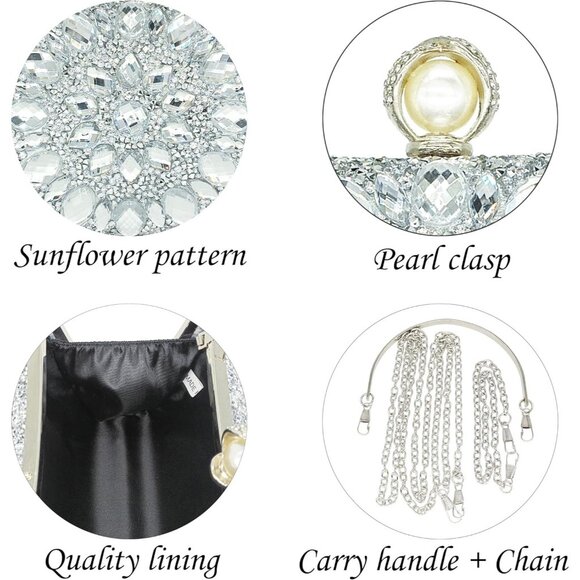 Rhinestone Clutch Purses for Women Evening Wedding Bag with Round Pearl Clasp - Picture 4 of 7